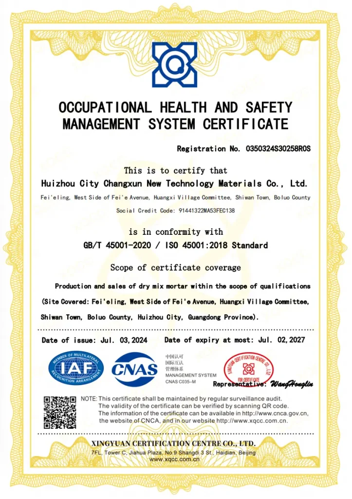 OCCUPATIONAL HEALTH AND SAFETYMANAGEMENT SYSTEM CERTIFICATE